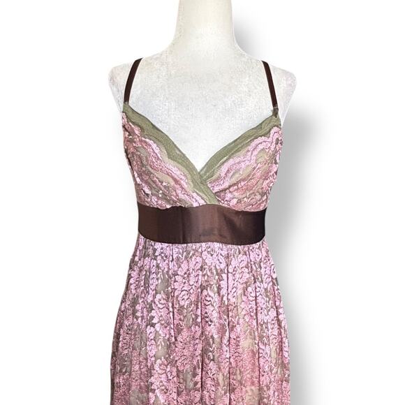Vintage Y2K Necessary Objects Pink Floral Lace Slip Dress Satin Bow Detail Small - Picture 2 of 10